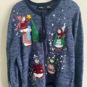 Dark Blue Zip-up Cardigan Christmas Sweater